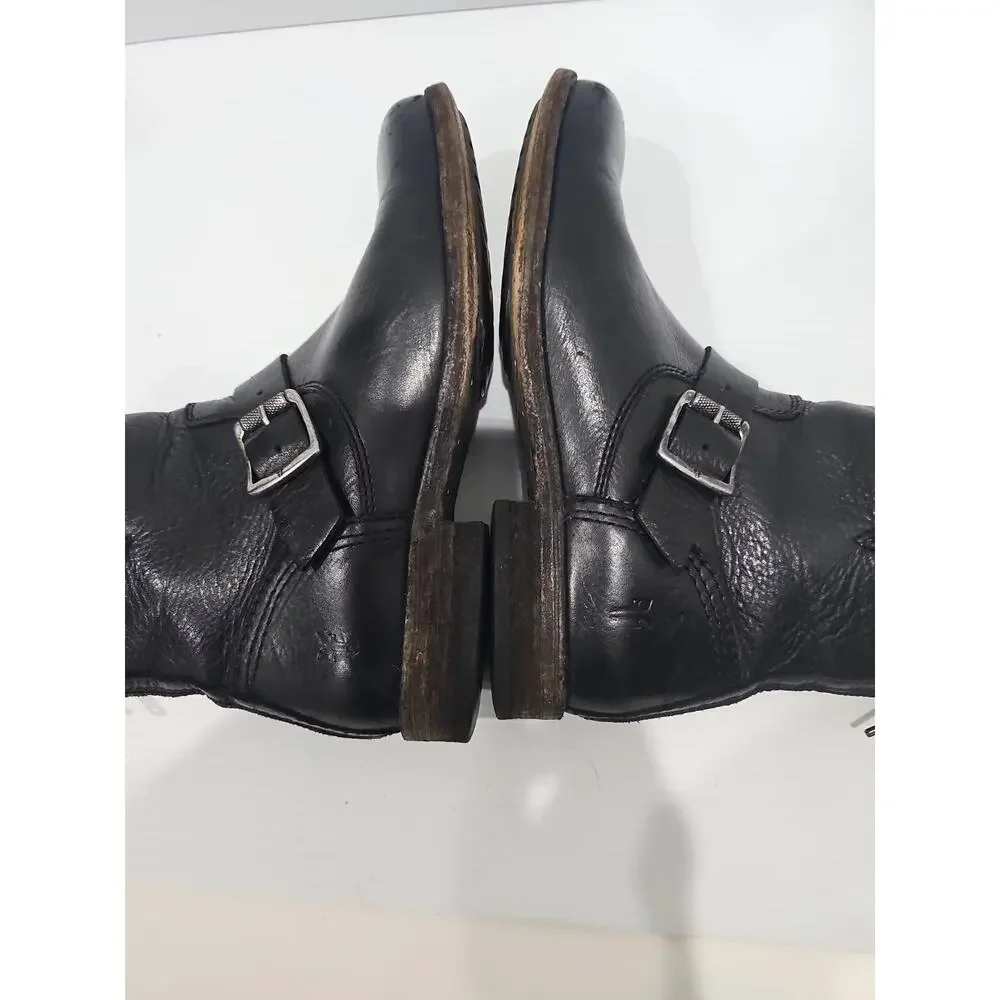 Frye Boots Sz 8 Black Leather Phillip Harness Short Biker Moto Motorcycle